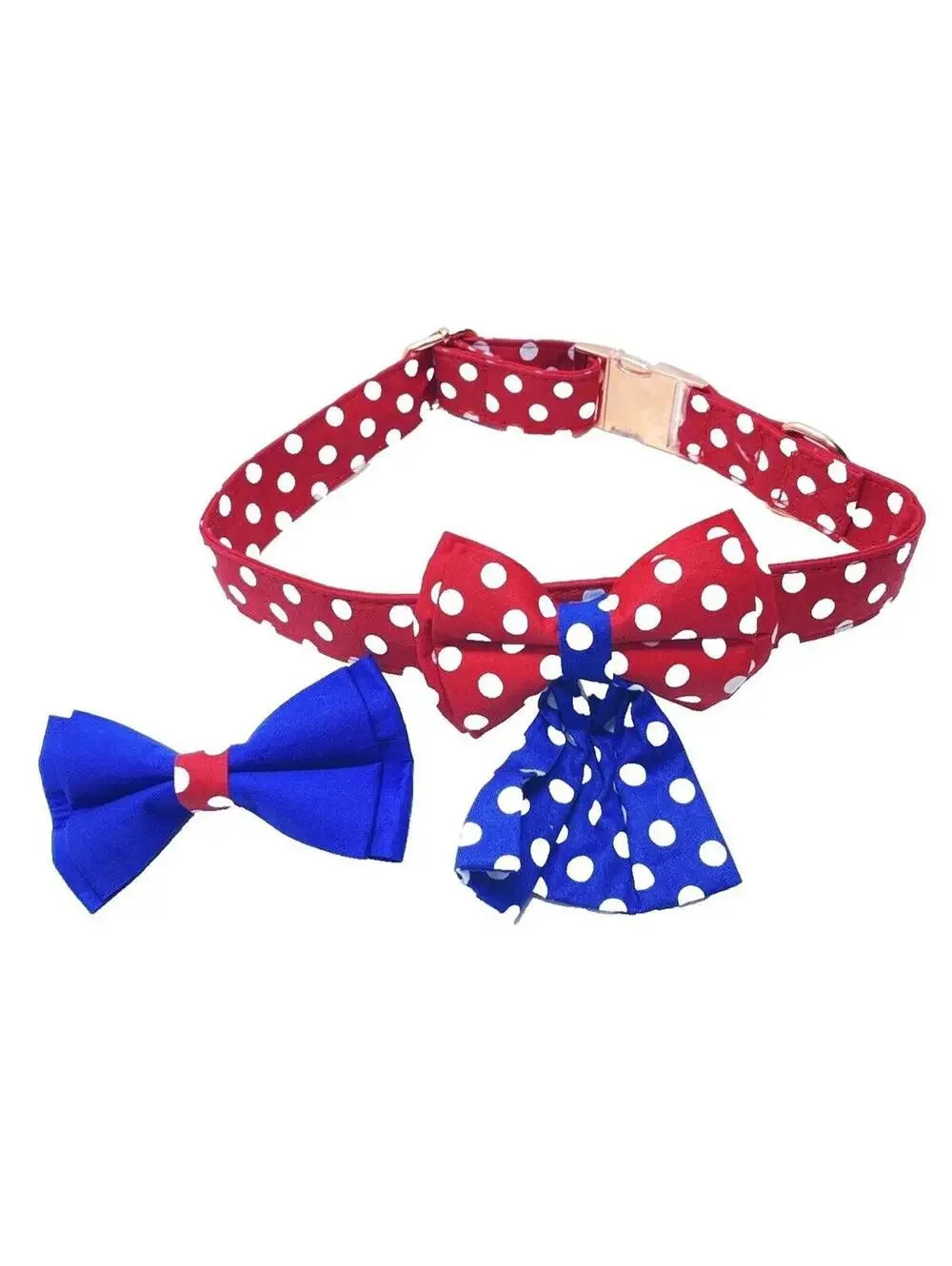 Polka Dot XL Dog Collar Removable Bow Ties Red Blue Brand New